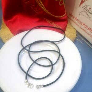 ensemble Collier cordon noir avec chaîne argent